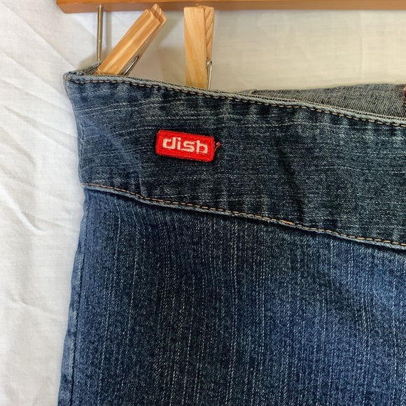 Vintage Y2K Dark Blue Denim Flare Leg Jeans Mid Rise Large 32 Bell Bottoms Pants - Picture 3 of 6